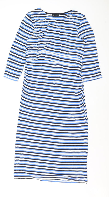 Next Maternity Blue Striped Bodycon Knee Length 3/4 Sleeve Dress Size 14