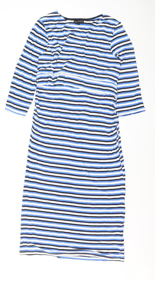 Next Maternity Blue Striped Bodycon Knee Length 3/4 Sleeve Dress Size 14