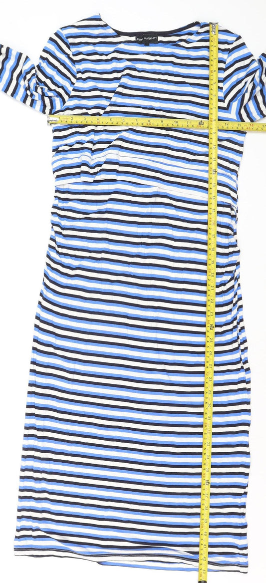 Next Maternity Blue Striped Bodycon Knee Length 3/4 Sleeve Dress Size 14