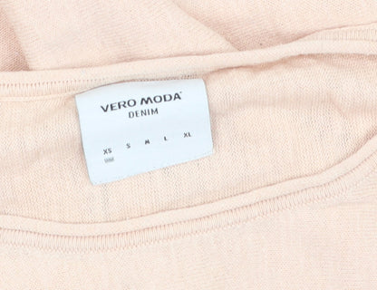 Vero Moda Women Beige Cotton Knit Pullover Jumper Medium
