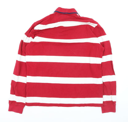 Forecast Men's Red Striped Long Sleeve Rugby Polo Shirt XL