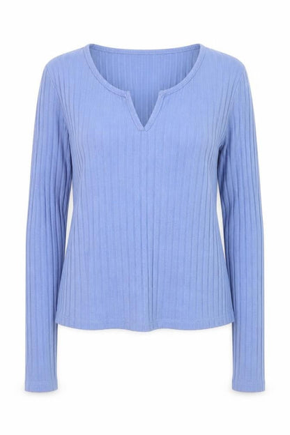 New Look Women Blue Ribbed V-Neck Long Sleeve Slim Jumper Size 12