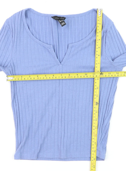 New Look Women Blue Ribbed V-Neck Long Sleeve Slim Jumper Size 12