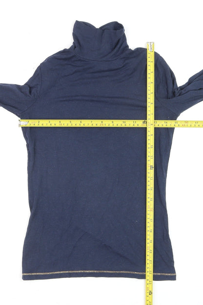 Oliver Bonas Women's Blue Roll Neck Long Sleeve Cotton Jumper Size 8