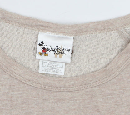 Disney Women Beige Classic Pooh Sweatshirt Size L 100% Cotton