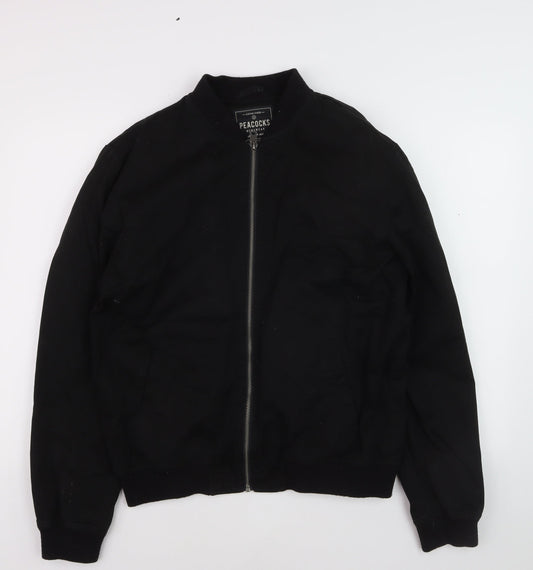 Peacocks Mens Black Bomber Jacket Medium Full Zip Casual Style