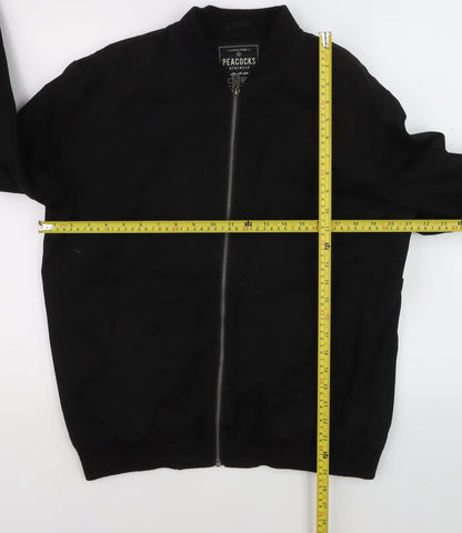 Peacocks Mens Black Bomber Jacket Medium Full Zip Casual Style