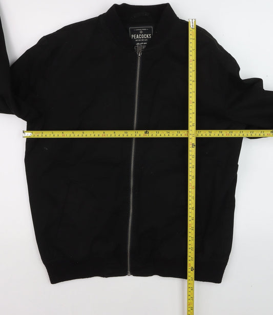 Peacocks Mens Black Bomber Jacket Medium Full Zip Casual Style