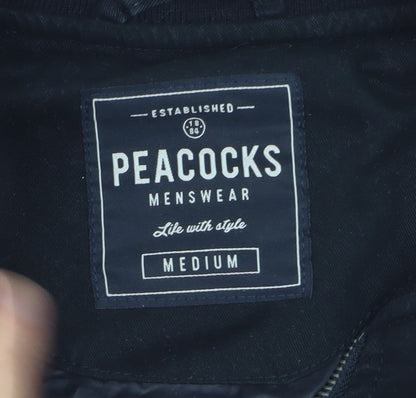 Peacocks Mens Black Bomber Jacket Medium Full Zip Casual Style