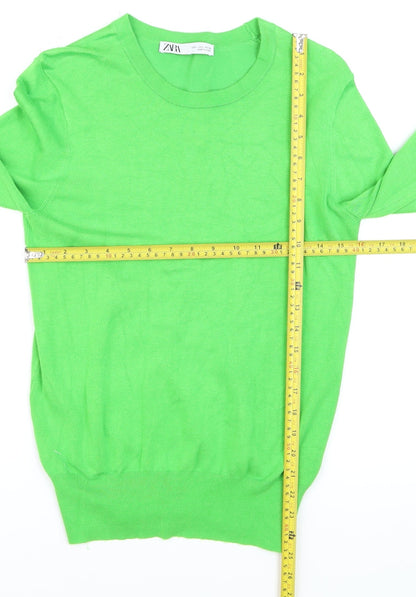 Zara Womens Green Crew Neck Long Sleeve Jumper Size 12 L
