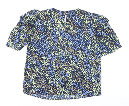 Jacqueline de Yong Women's Blue Floral Puff Sleeve Blouse Size 12