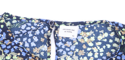 Jacqueline de Yong Women's Blue Floral Puff Sleeve Blouse Size 12