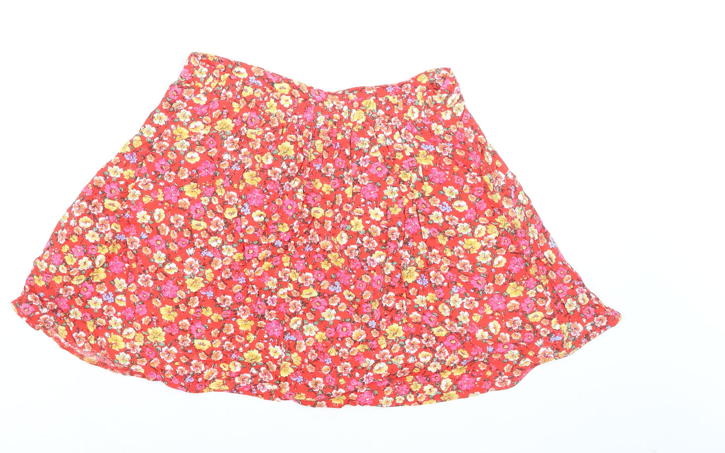 New Look Womens Red Floral A-Line Button Mini Skirt Size 12