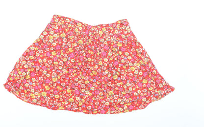 New Look Womens Red Floral A-Line Button Mini Skirt Size 12