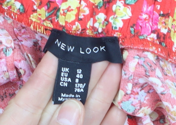New Look Womens Red Floral A-Line Button Mini Skirt Size 12