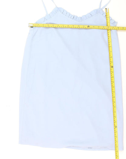 Topshop Women’s Blue Slip Dress Size 10 Ruffle V-Neck Sleeveless