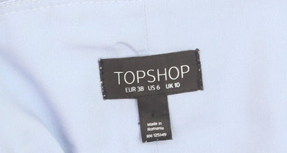 Topshop Women’s Blue Slip Dress Size 10 Ruffle V-Neck Sleeveless