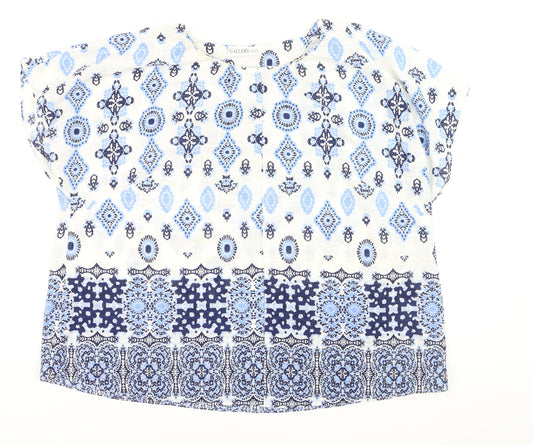 Gallery Women Blue Bohemian Tunic Blouse XL Cotton Woven Top