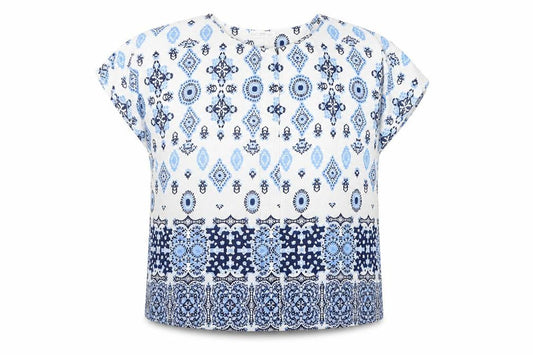 Front view of Gallery Women Blue Bohemian Tunic Blouse XL Cotton Woven Top