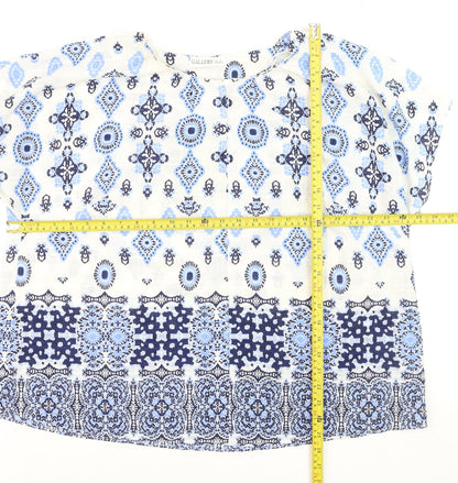 Gallery Women Blue Bohemian Tunic Blouse XL Cotton Woven Top