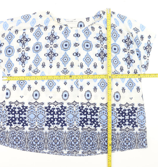 Gallery Women Blue Bohemian Tunic Blouse XL Cotton Woven Top