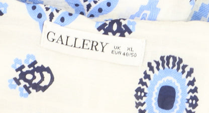 Gallery Women Blue Bohemian Tunic Blouse XL Cotton Woven Top