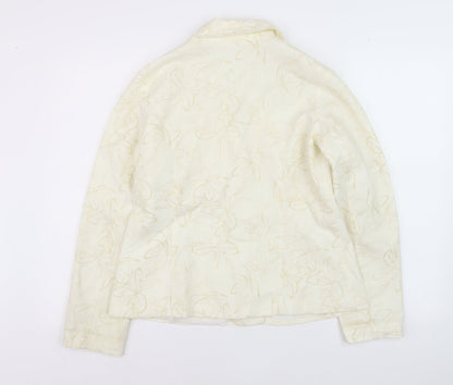 Paco Spirit Women Ivory Floral Blazer Jacket M Linen Blend
