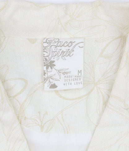 Paco Spirit Women Ivory Floral Blazer Jacket M Linen Blend