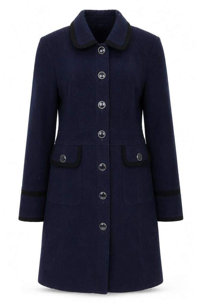 Ruby and Ted Women's Navy Blue Wool-Look Mid-Length Overcoat UK 12