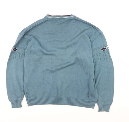 Greenwoods Men’s Blue Argyle Knit V-Neck Pullover Jumper XL