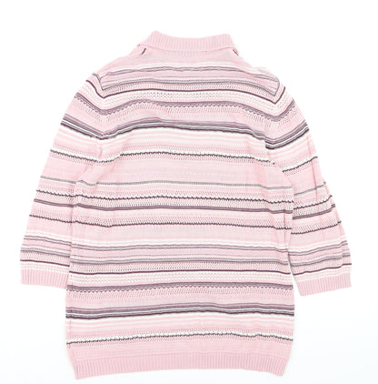 Collection L Women's Pink Striped Collared 3/4 Sleeve Knit Jumper Size 16