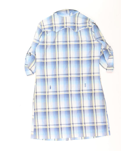 Oasis Women Blue Plaid Button-Up Tunic Shirt Size 12