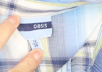 Oasis Women Blue Plaid Button-Up Tunic Shirt Size 12