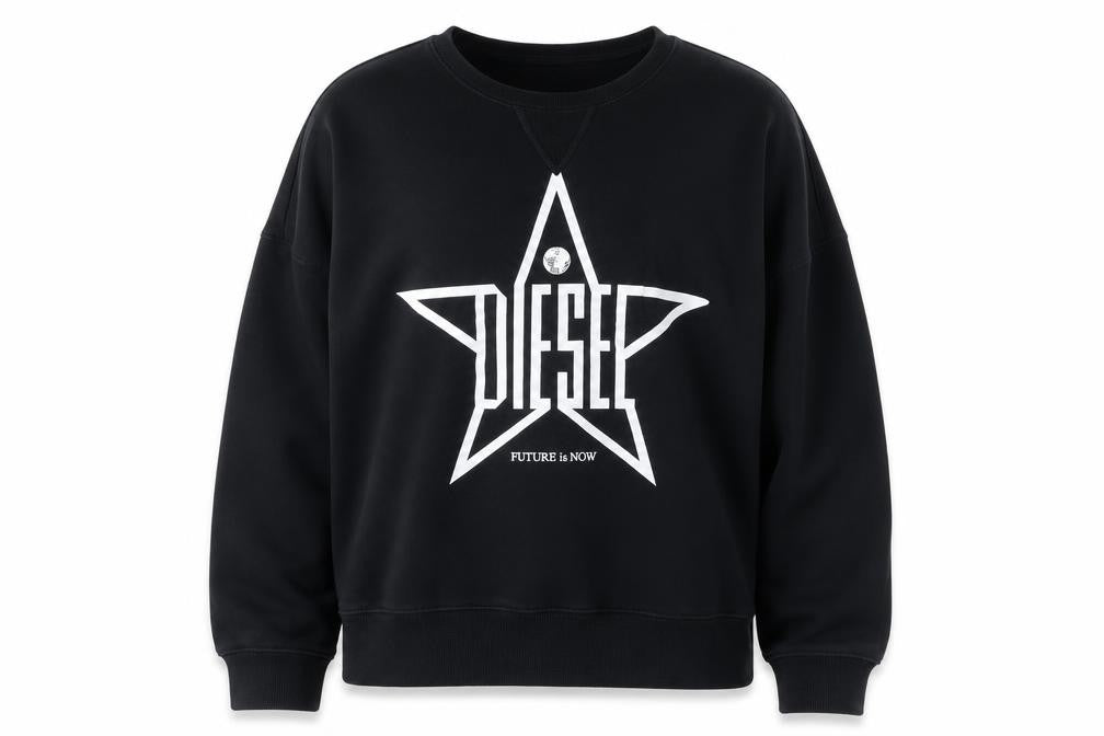 Diesel Womens Black M Pullover Sweatshirt Star Logo Crew Neck