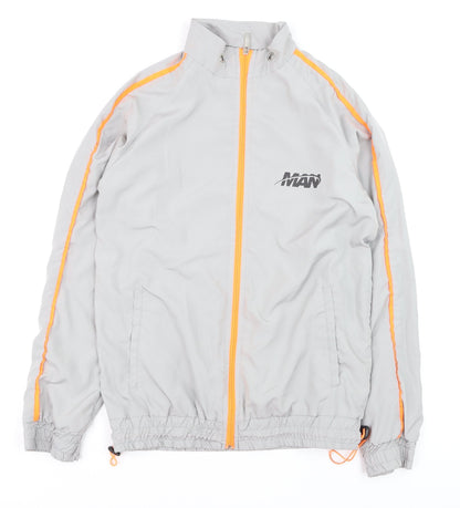 boohooMAN Men's Grey XS Track Jacket with Orange Trim Lightweight