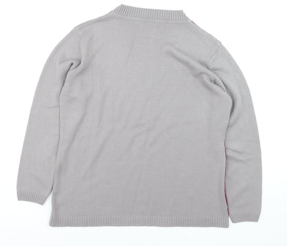 Damart Men's Grey Geometric Acrylic Crew Neck Jumper Size L