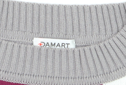 Damart Men's Grey Geometric Acrylic Crew Neck Jumper Size L