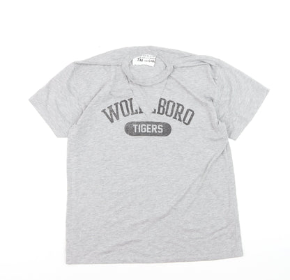 Topshop Women Grey Graphic Cotton Blend T-Shirt Size 10