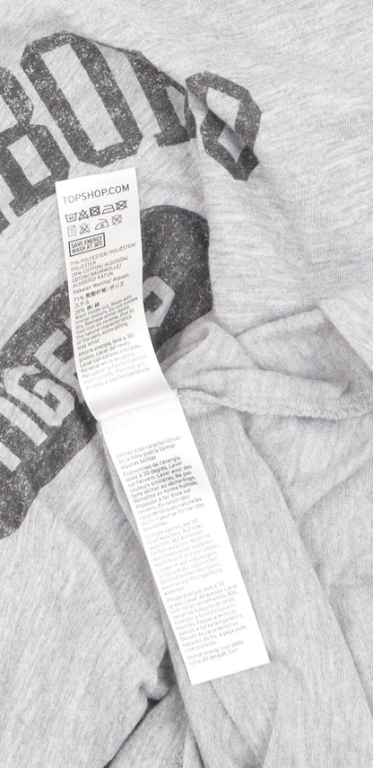 Topshop Women Grey Graphic Cotton Blend T-Shirt Size 10