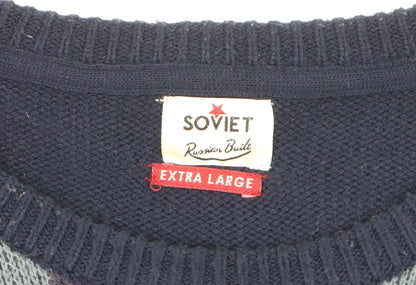 Soviet Men's Blue Camouflage Knit Crew Neck Jumper XL