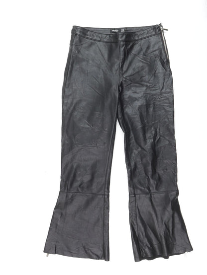 Bershka Women’s Black Faux Leather Flared Trousers Size 6