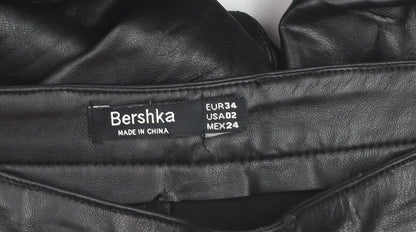 Bershka Women’s Black Faux Leather Flared Trousers Size 6
