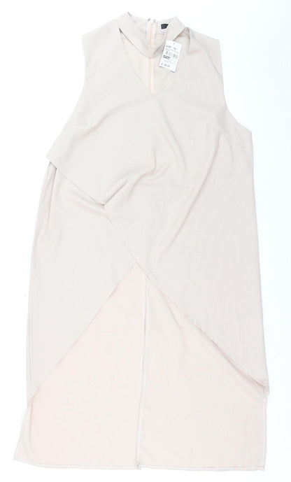 Quiz Women Beige Size 16 Asymmetric V-Neck Sleeveless Dress