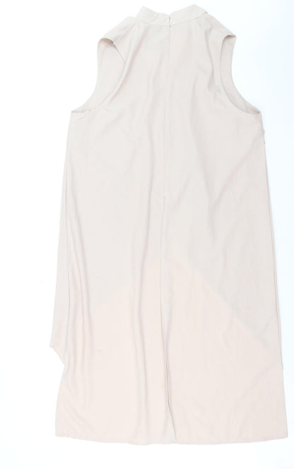 Quiz Women Beige Size 16 Asymmetric V-Neck Sleeveless Dress
