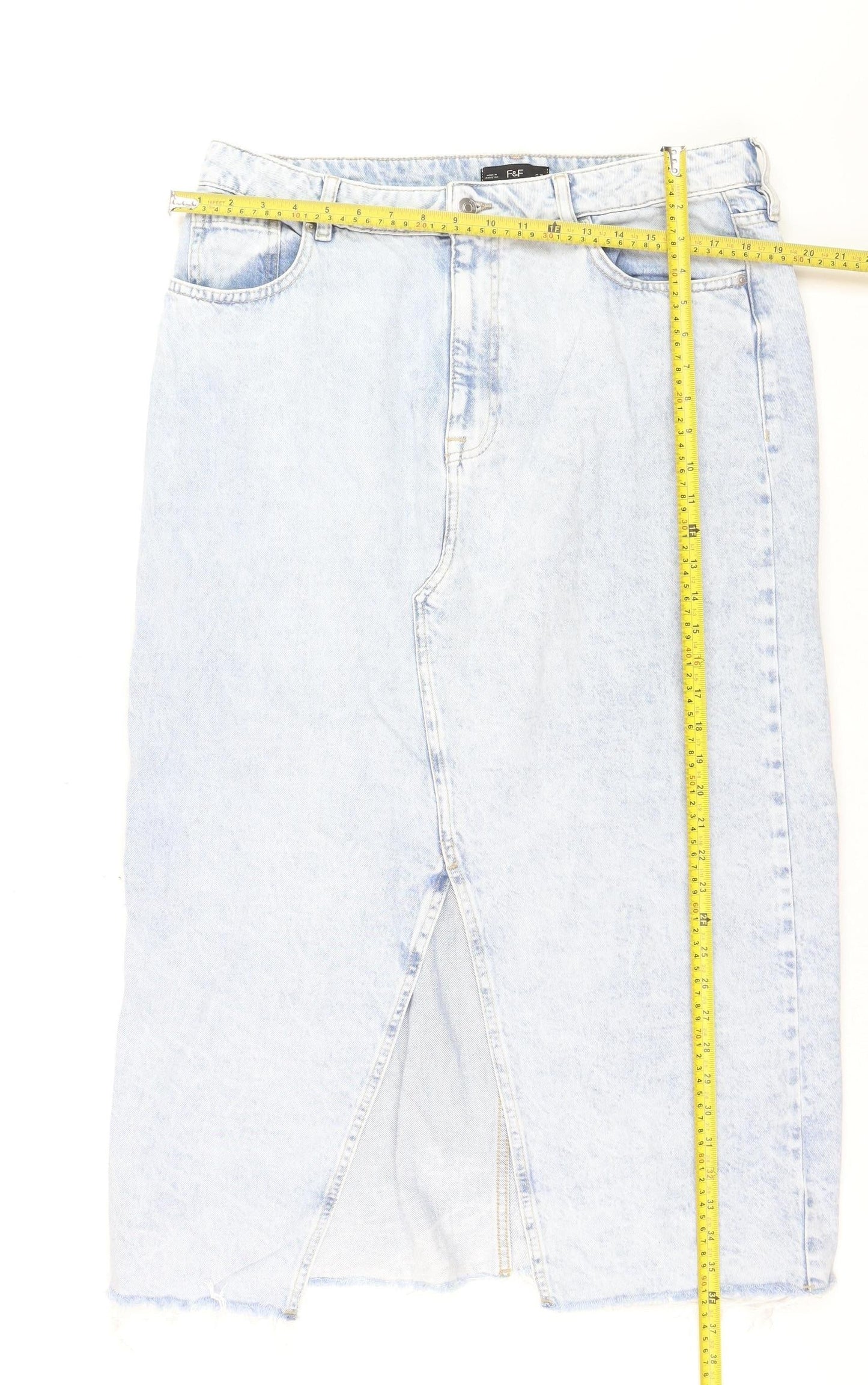 F&F Women’s Blue Denim Midi Pencil Skirt Size 18 High Rise