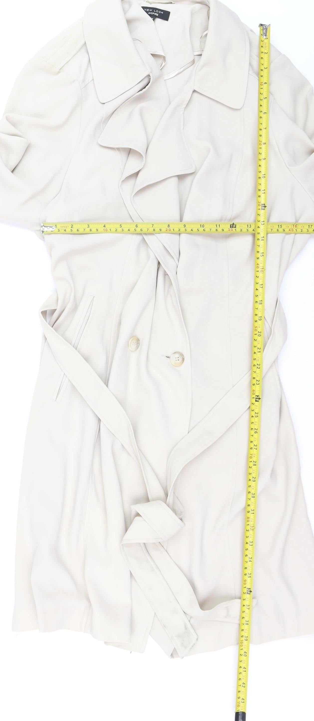 New Look Women’s Beige Long Trench Coat Size 22 Belted Collared Style