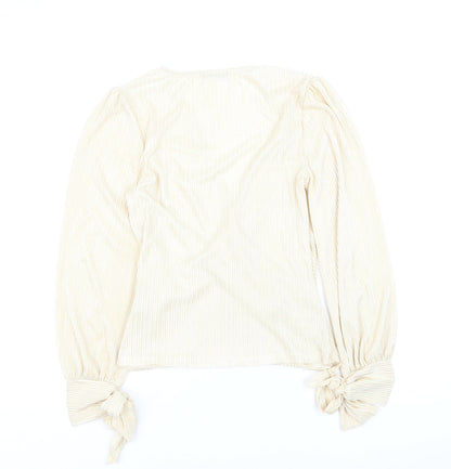 V by Very Women’s Beige Wrap Blouse Size 8 Long Sleeve