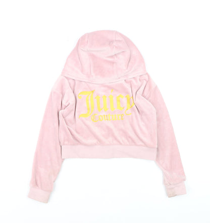 Juicy Couture Girls Pink Velour Logo Hoodie Size 7-8 Years