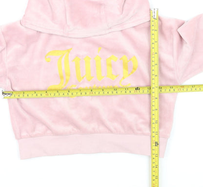 Juicy Couture Girls Pink Velour Logo Hoodie Size 7-8 Years