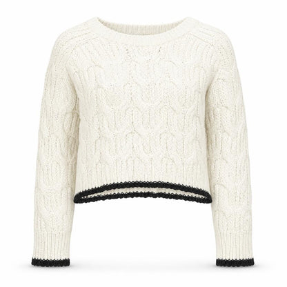 Zara Women Ivory Cable-Knit Crew Neck Jumper Size 8